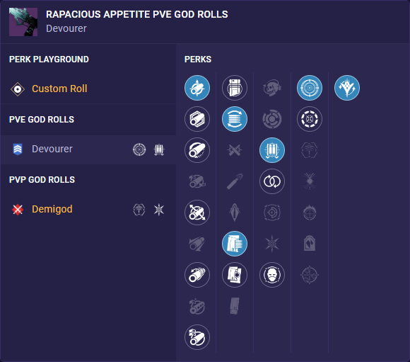 rapacious appetite pve god rolls
