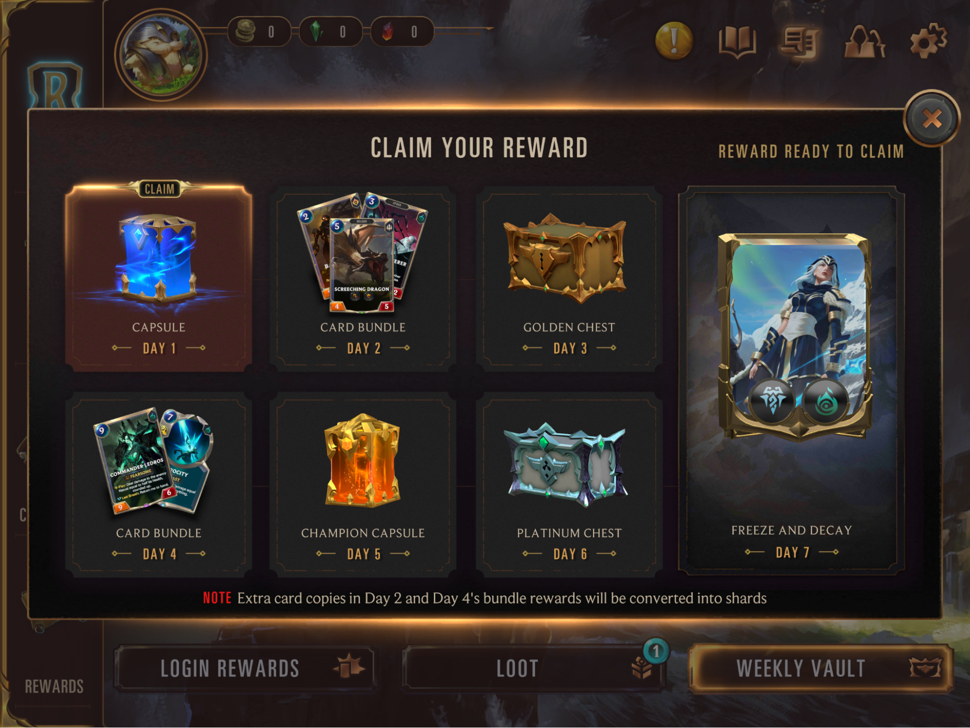 Rewards Menu