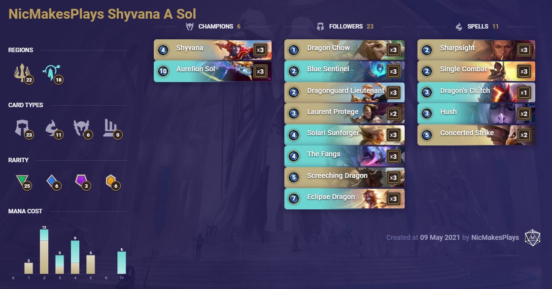 NicMakesPlays Shyvana A Sol (LoR Deck)