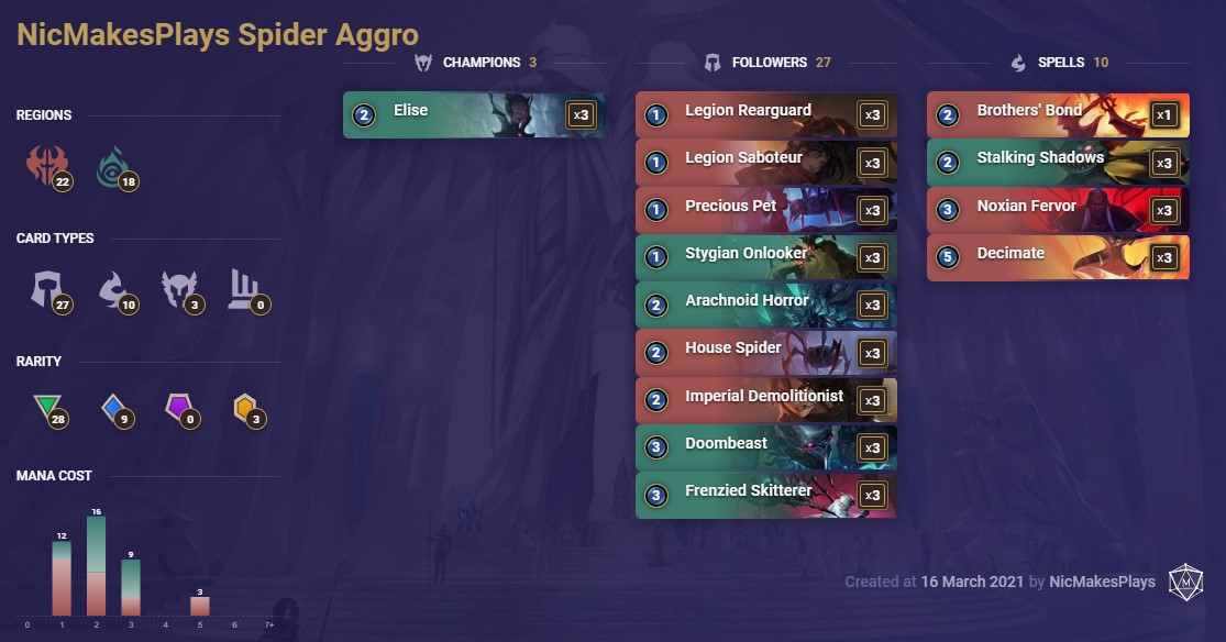 NicMakesPlays Spider Aggro (LoR Deck)