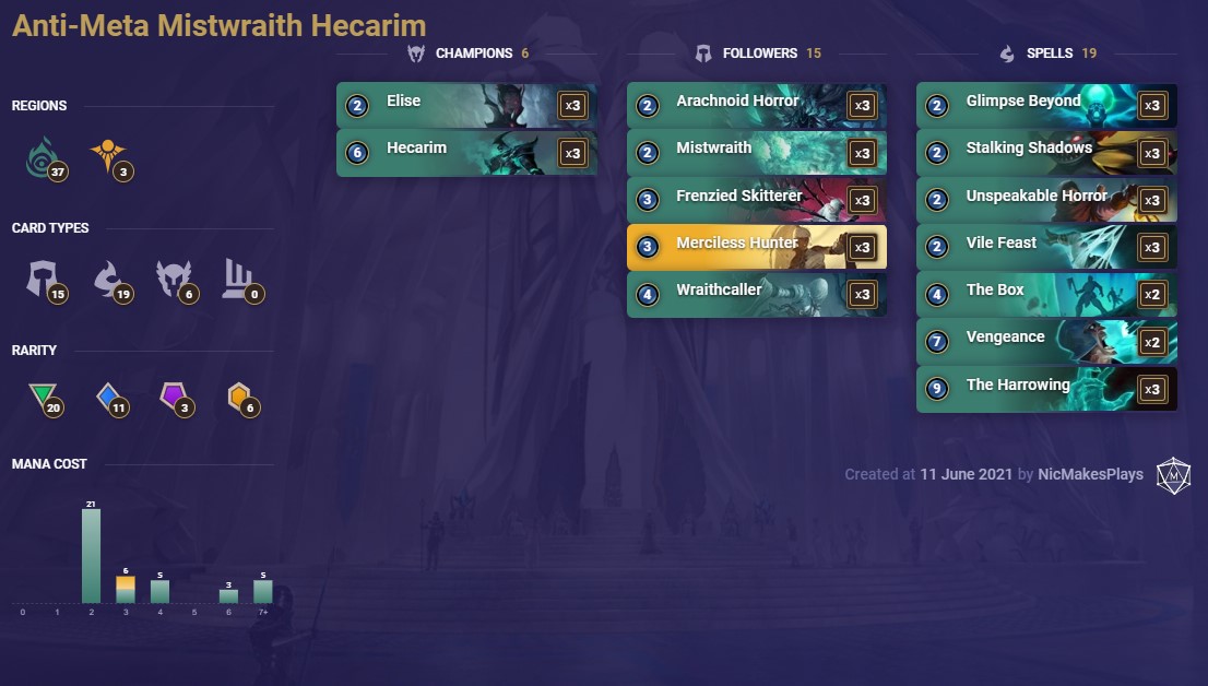 Anti-Meta Mistwraith Hecarim (LoR Deck)