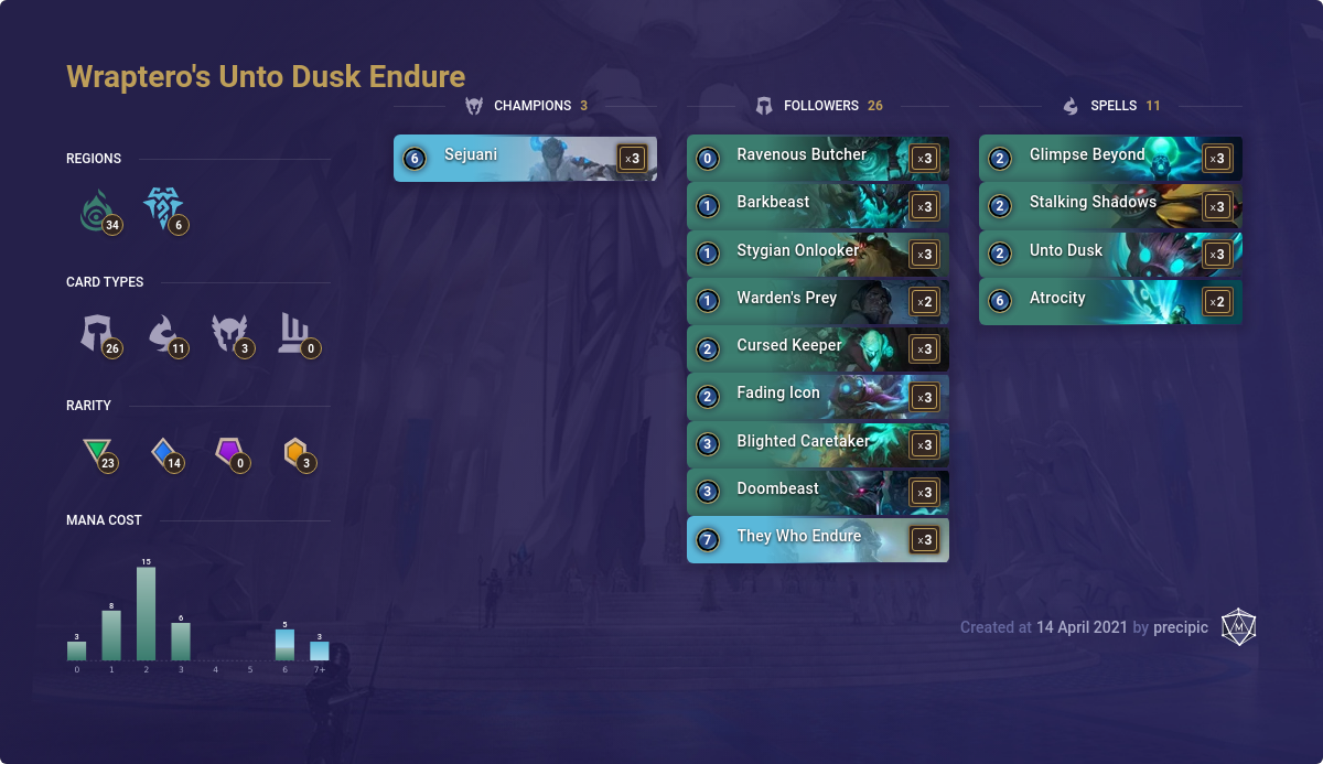Wraptero’s Unto Dusk Endure (LoR Deck)