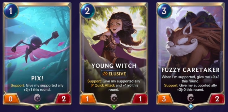 Pix! Young Witch, and Fuzzy Caretaker (LoR cards)
