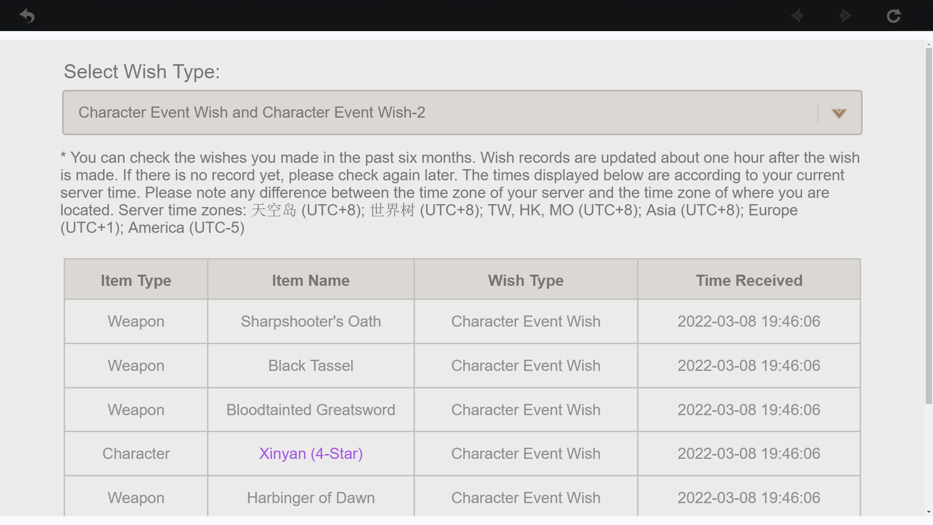 Genshin Impact Wish History