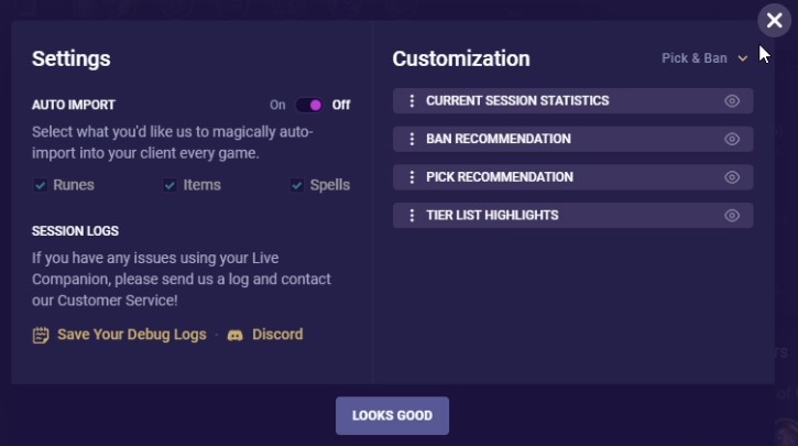 Auto Import settings (LoL)