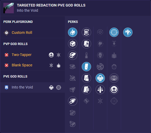 targeted redaction pve god rolls