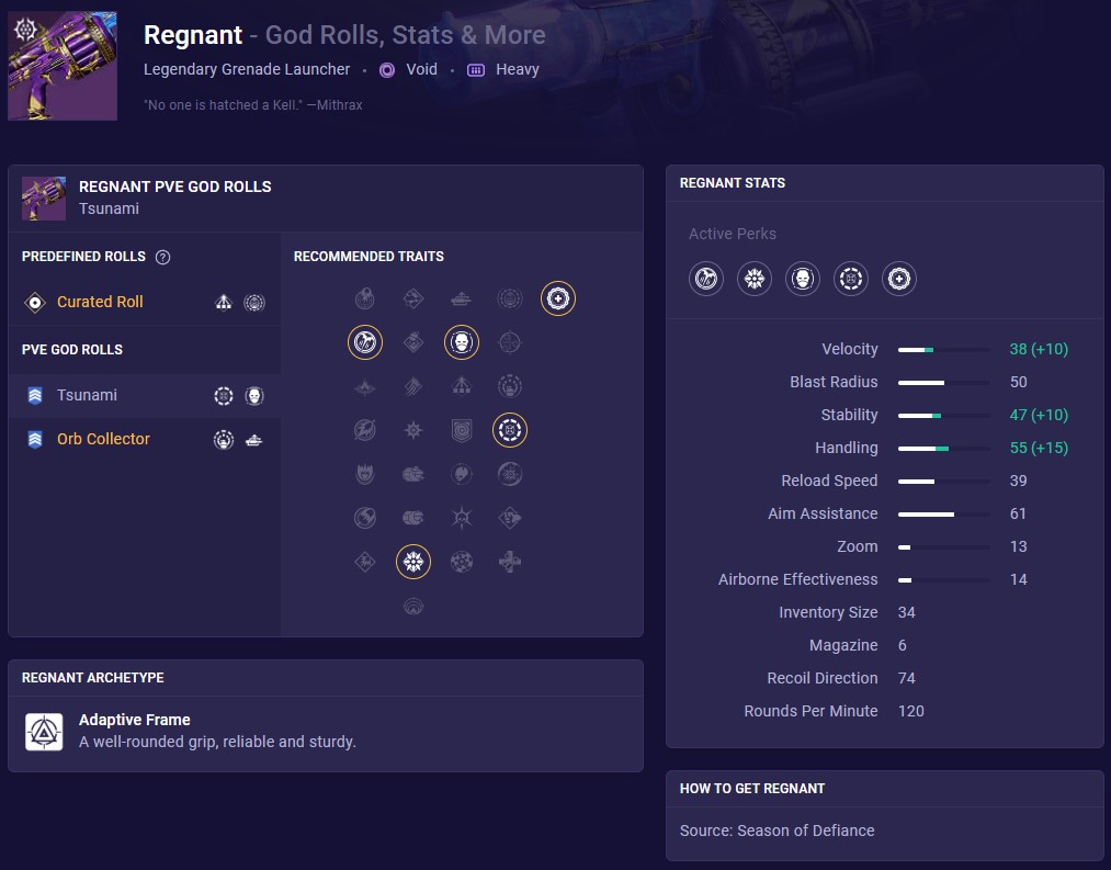regnant destiny 2 mobalytics build