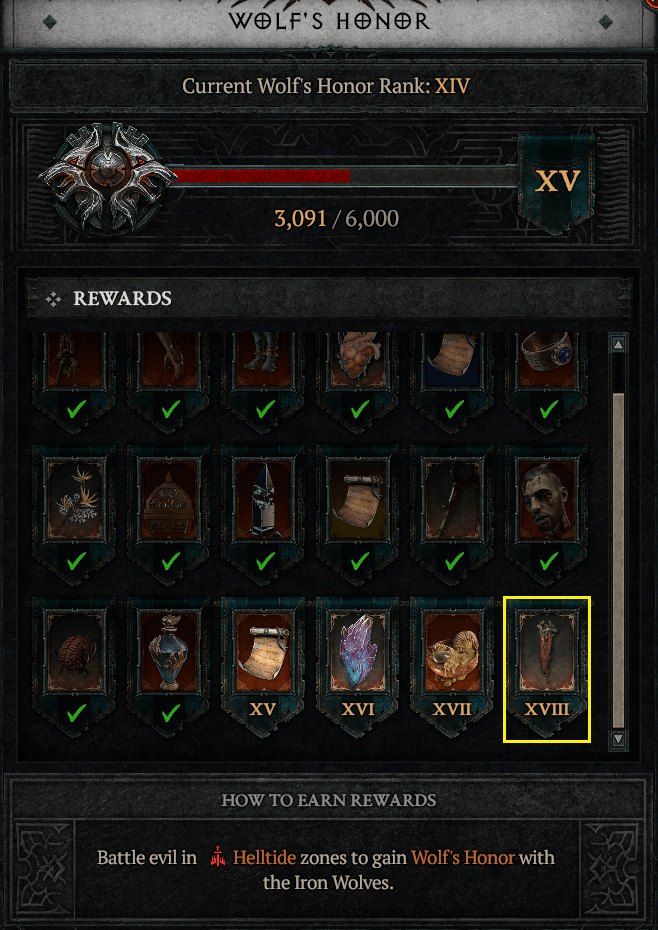 Elden Ring Wolf's Honor rank XV Rewards