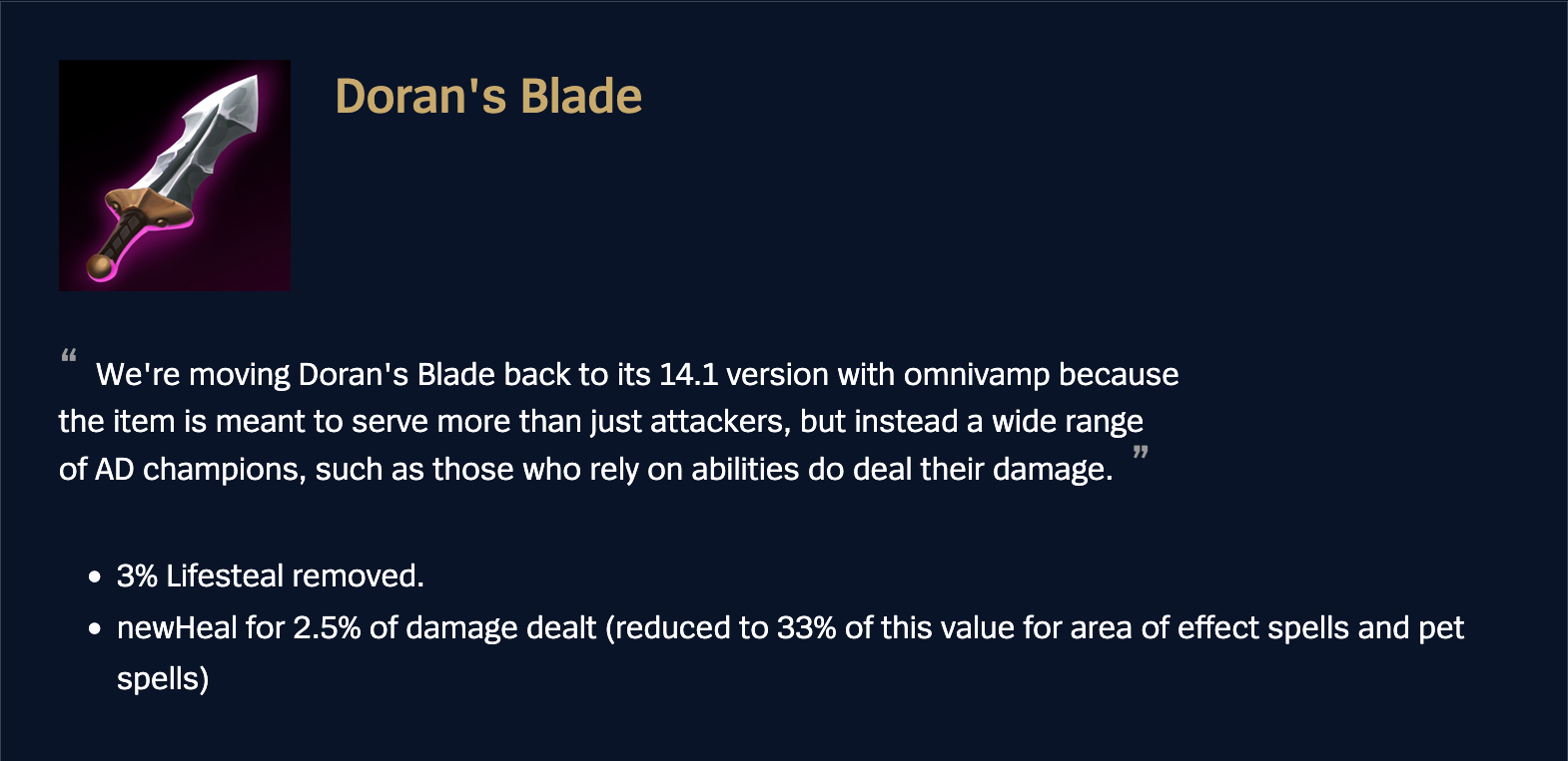 Patch 25.21 Doran's Blade
