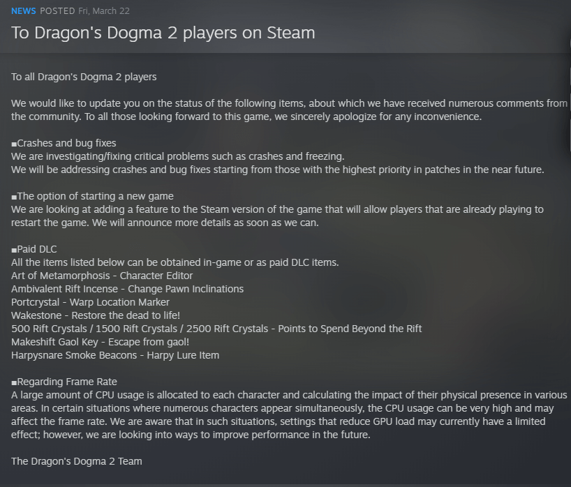 to dragon's dogma 2 players on steam